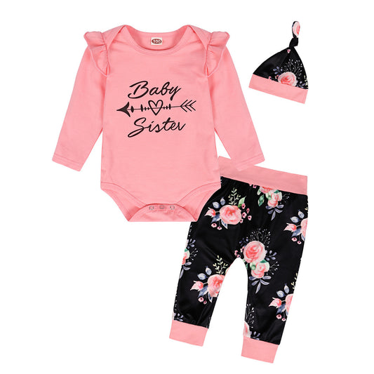 Baby Sister Romper Trousers Hat Three-piece Set